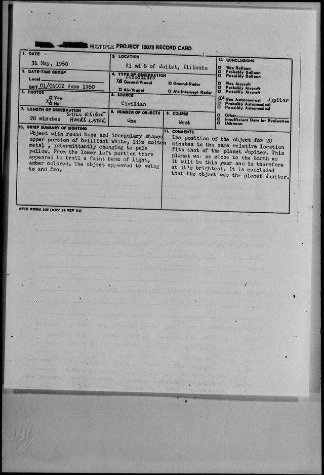 First page of the archive record 23 mi S Of Joliet, Illinois, May 1960