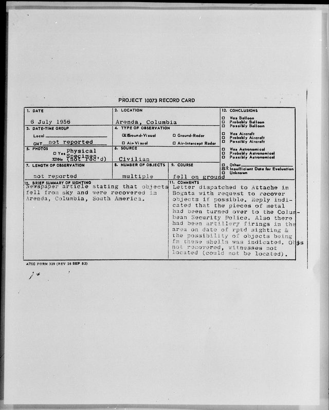 First page of the archive record Arenda, Columbia, July 1956