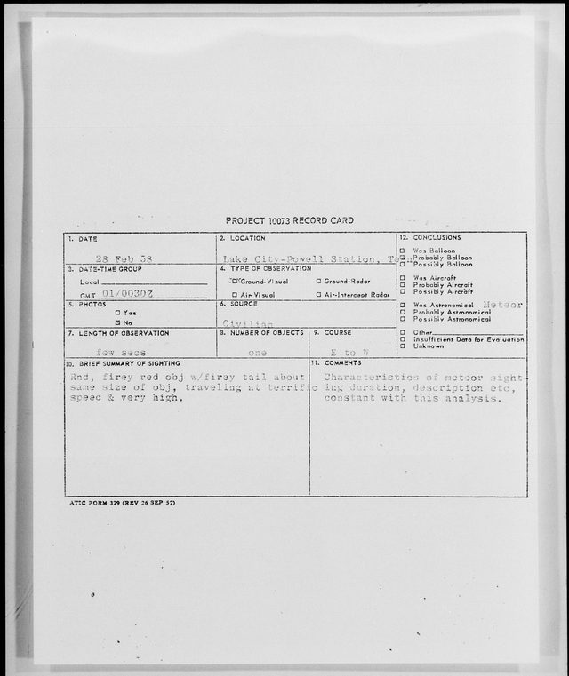 First page of the archive record Lake City-Powell Station, Tenn, February 1958