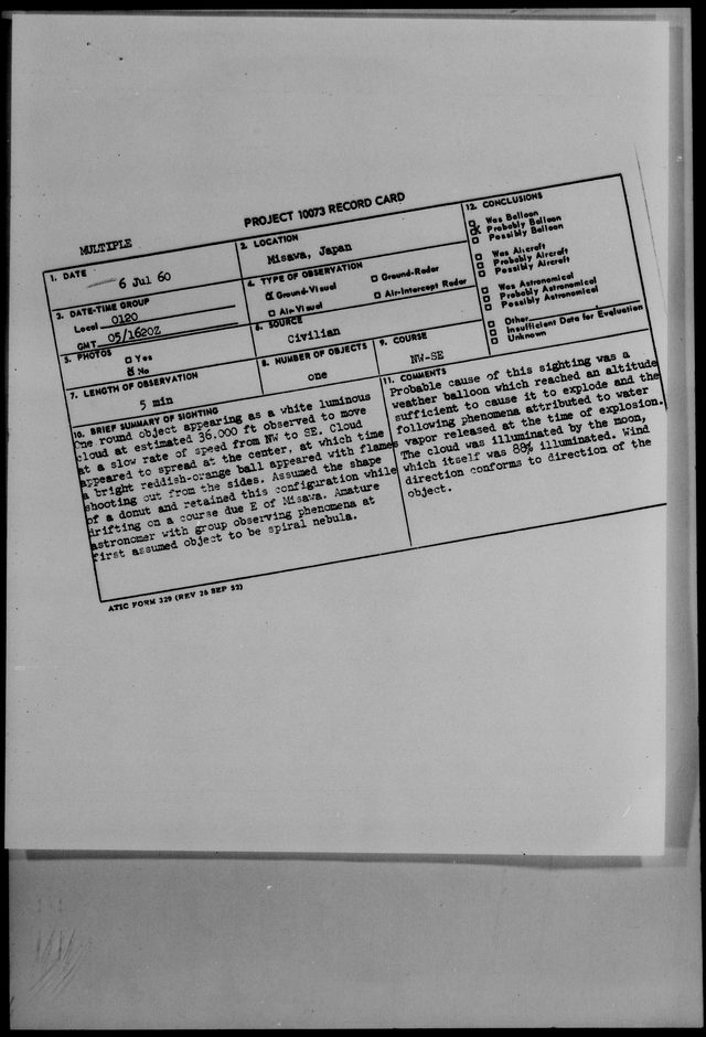 First page of the archive record Misawa, Japan, July 1960