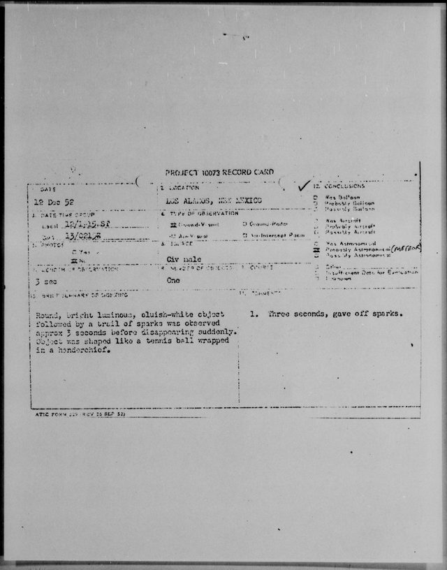 First page of the archive record LOS ALAMOS, NEW MEXICO, December 1952
