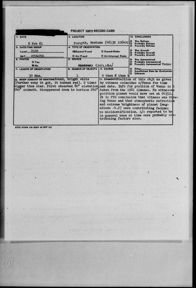 First page of the archive record Forsyth, Montana (4613N 10640W), February 1961