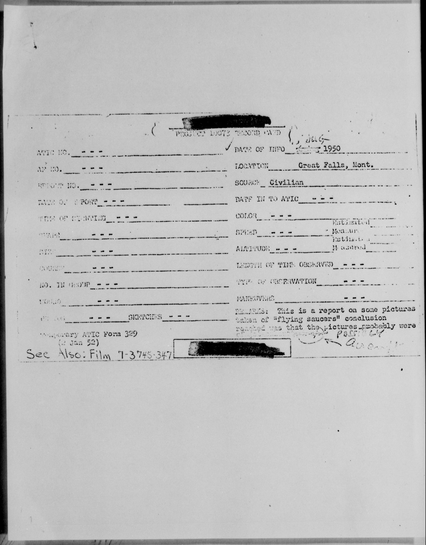 Great Falls UFO Report