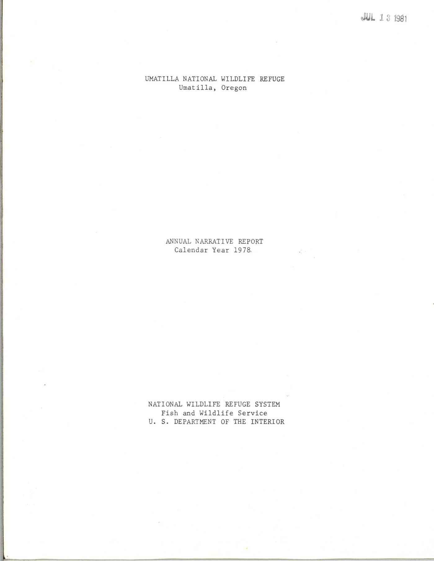 Fish and Wildlife Service report page from 1978