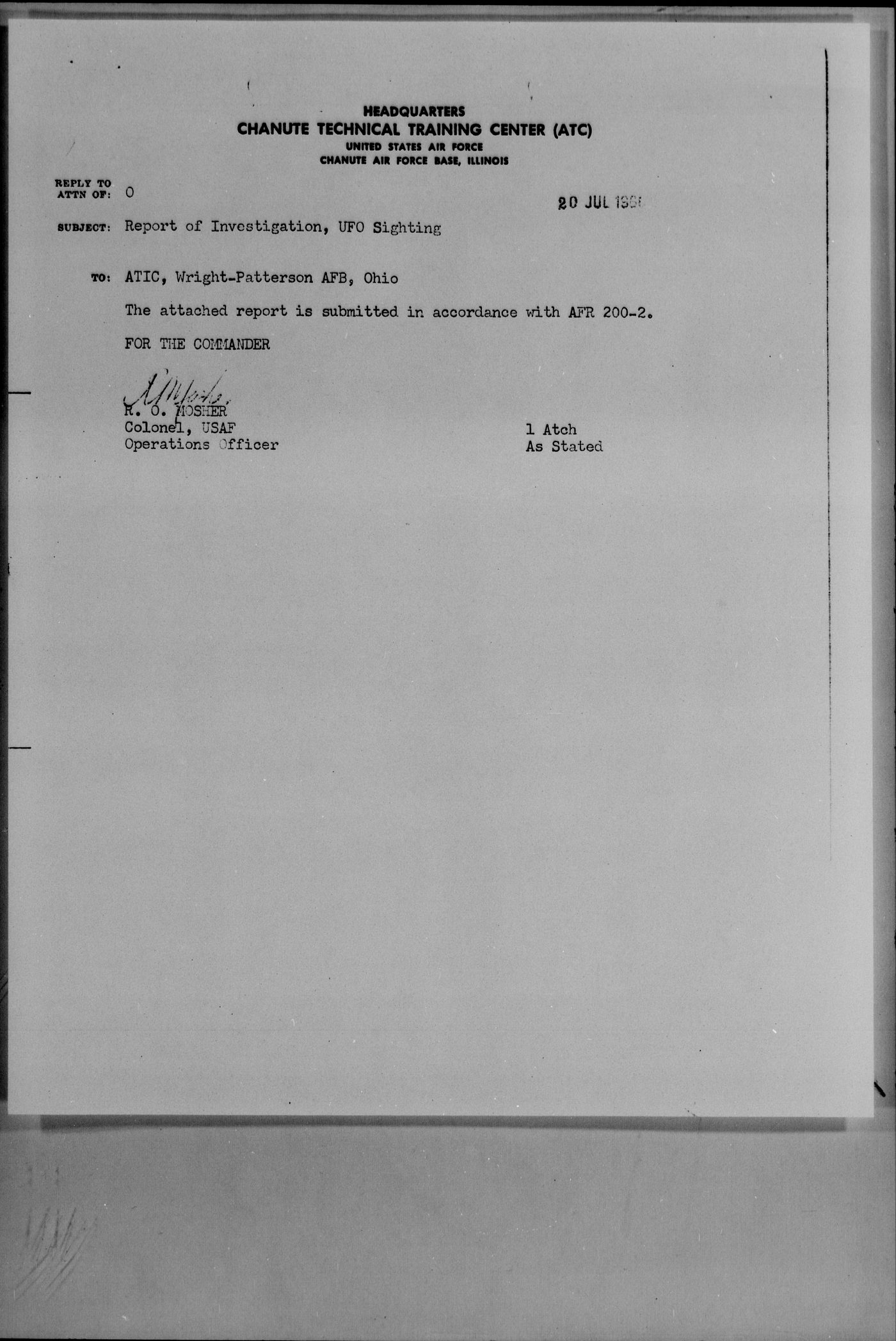 Project Blue Book sanitized case file, Chanute AFB