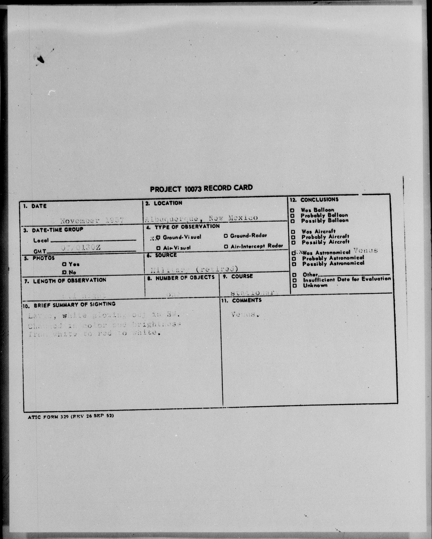 Albuquerque UFO case documents