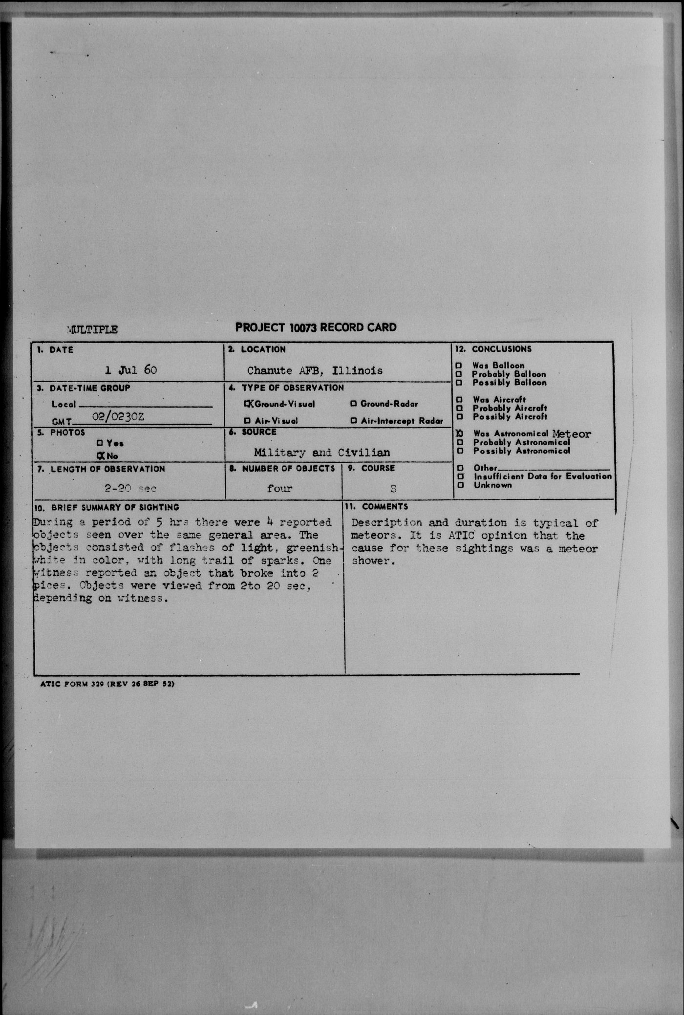 4602D AISS case file page, New Orleans sighting series