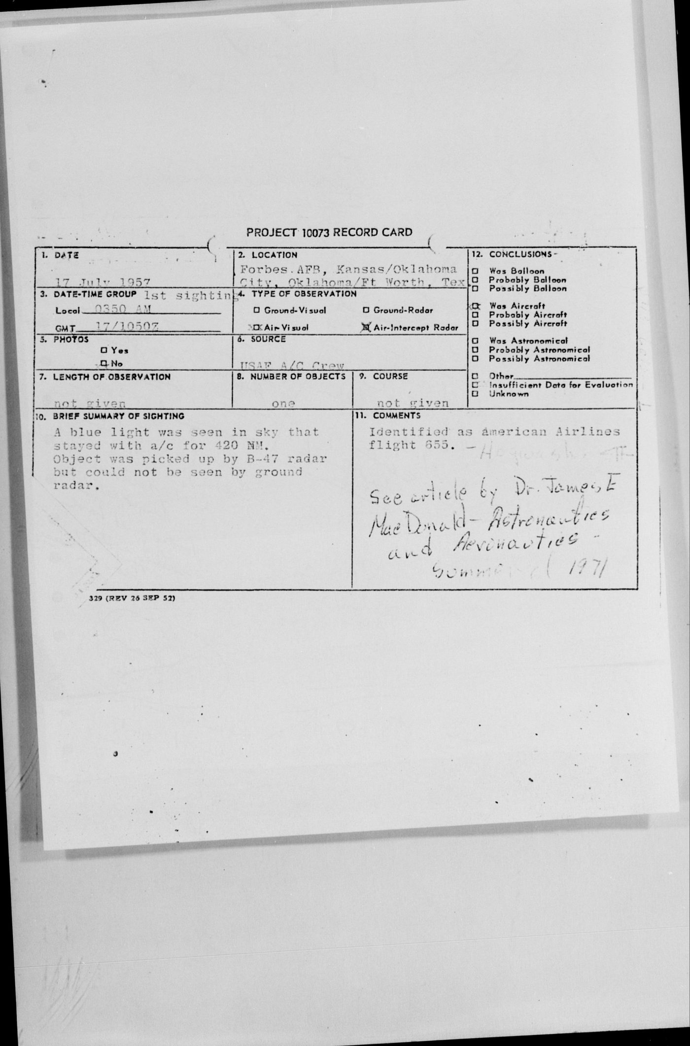 Air Force Project Blue Book document