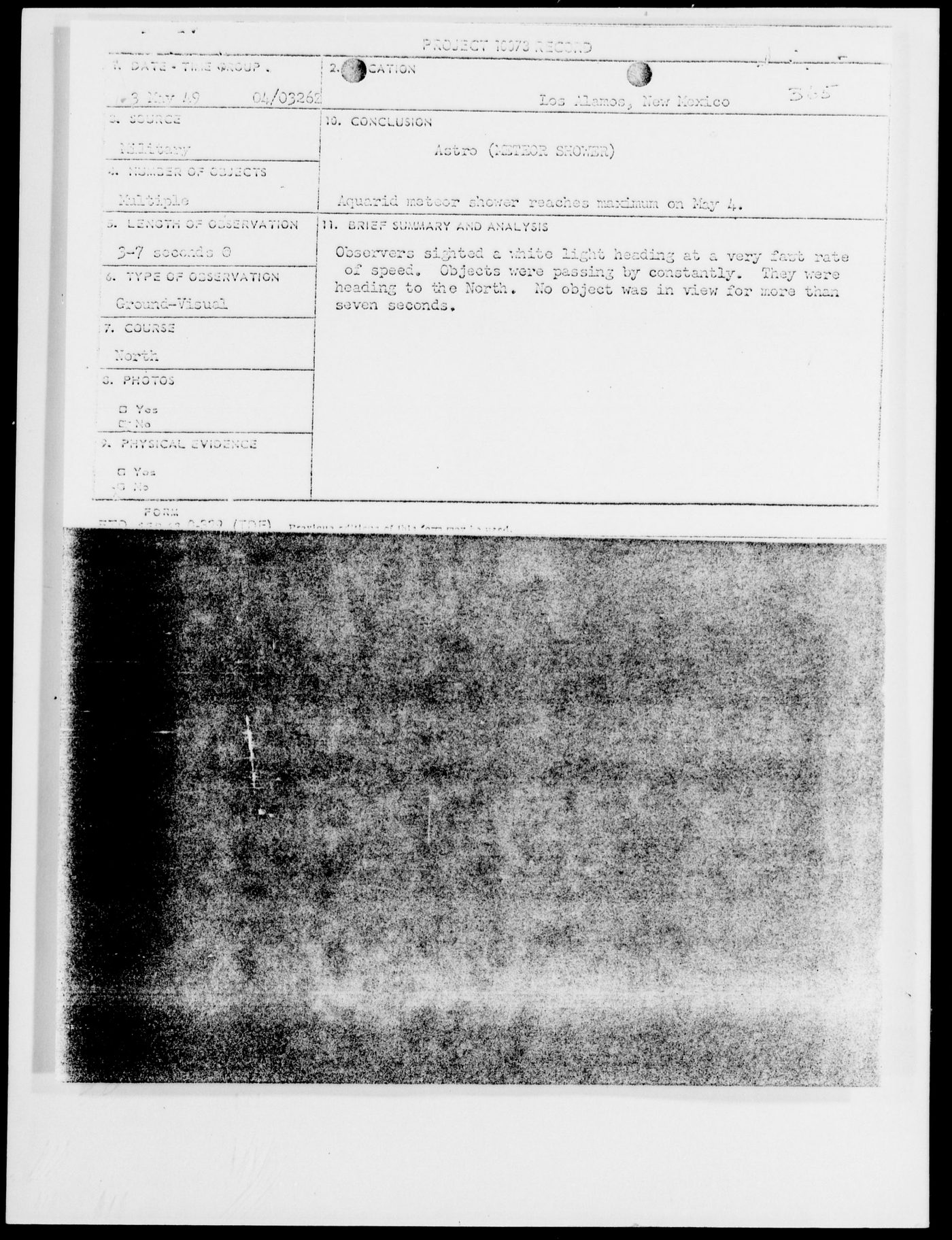 Los Alamos, New Mexico, May 1949 — Incident Number 365