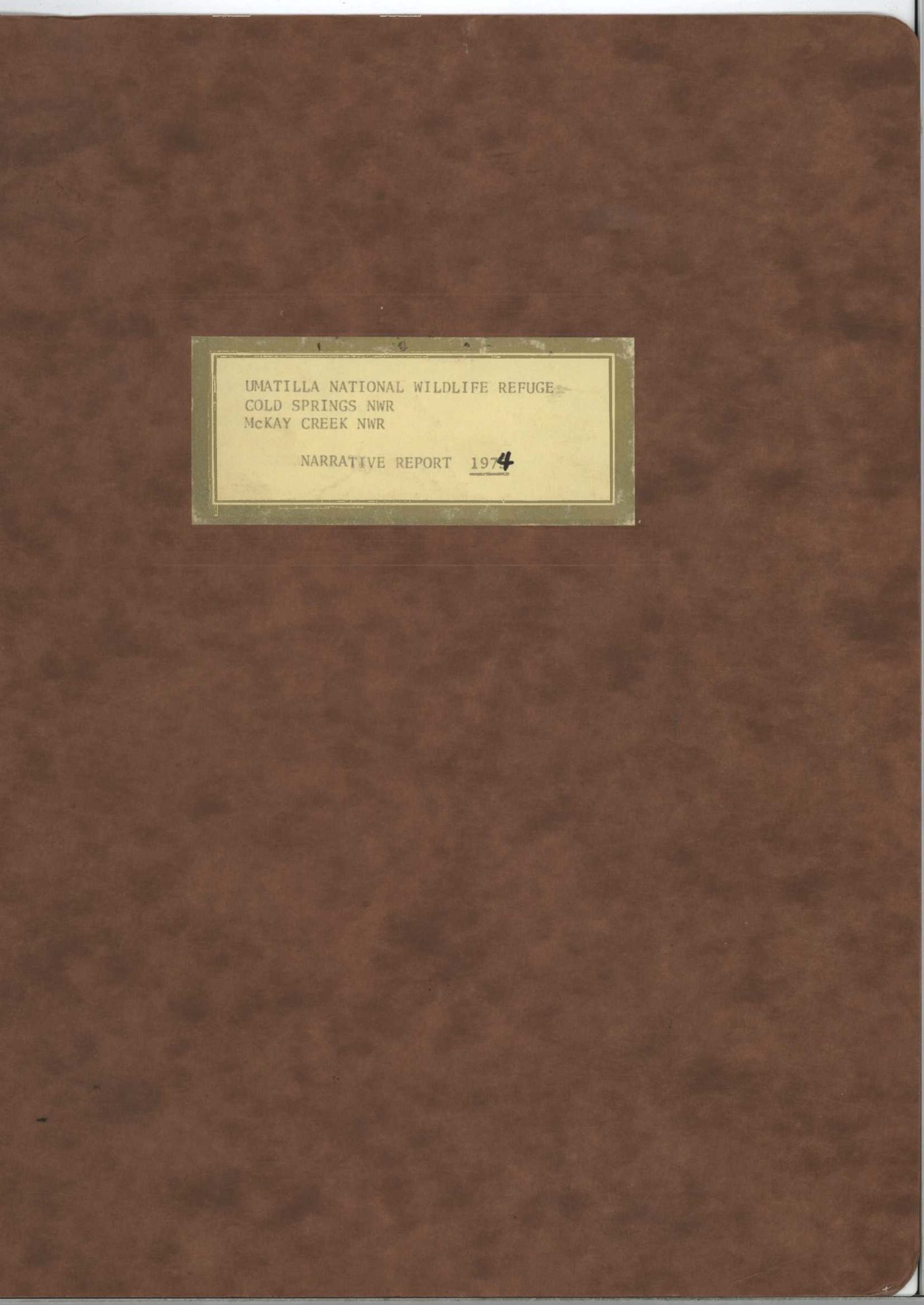 Fish and Wildlife Service letterhead from 1974 Umatilla refuge report