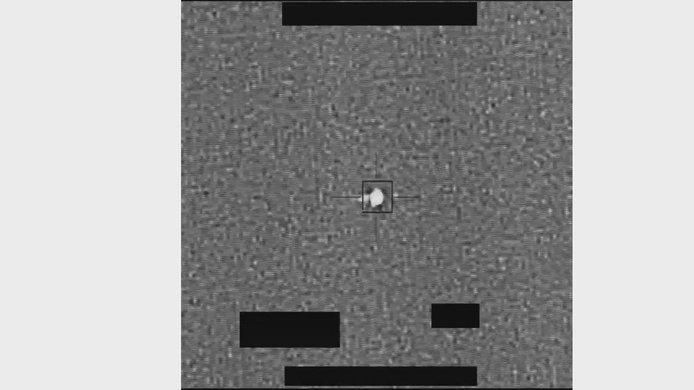 Still frame from the video DOW-UAP-PR070, "IIR 1 655 S0301 23/Eglin AFB Aircrew Observed Unidentified Aerial Phenomena (UAP) on 13 Feb 23"