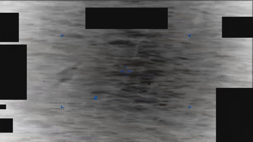 Still frame from the video DOW-UAP-PR077, "2 November 2020 [CALLSIGN] [CALLSIGN] Observes and tracks UAP 1 of 2"