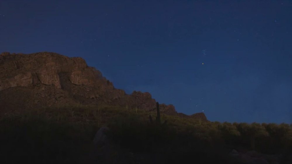 Still frame from the video FBI-UAP-PR005, Digital Recreation, Narrative Statement 3-1, Western United States Event, 2023