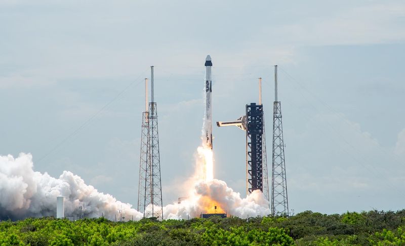A Falcon 9 lifting off from its pad for NASA's Crew-9 mission on September 28, 2024.